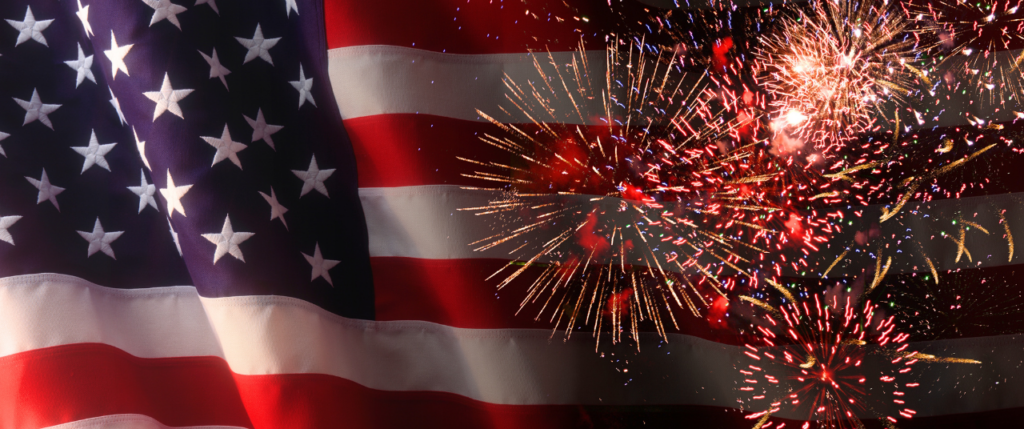 Flag and fireworks