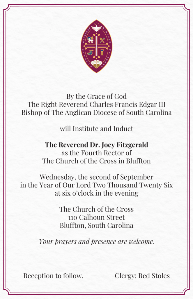 Invitation to the Institution of Joey Fitzgerald